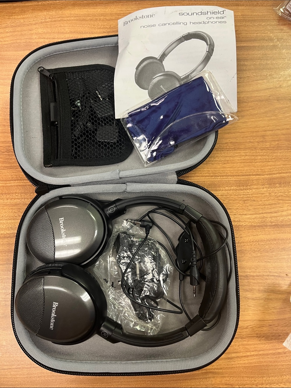 Brookstone Silver and Black On-Ear Noise-Cancelling Headphones with Case